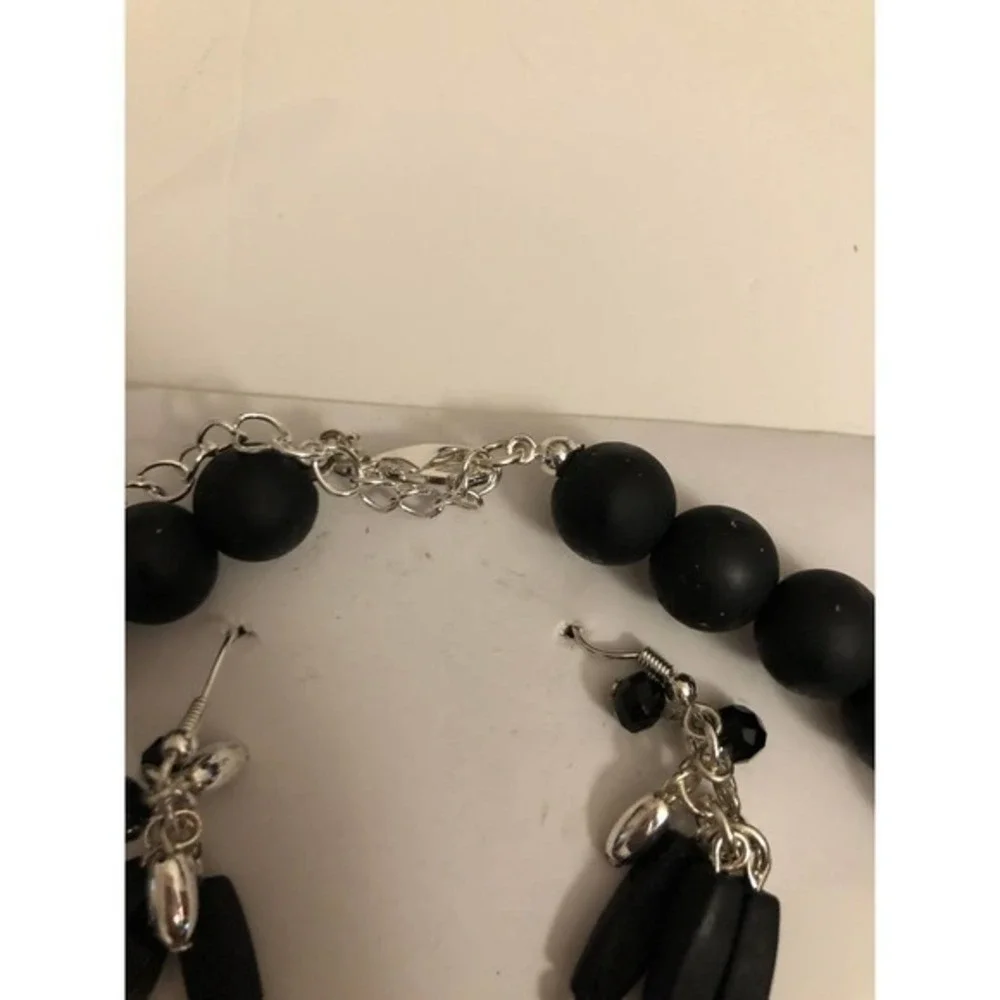 Jewelry Set Womens Necklace‎ Earrings Black Chunky Beaded Fringe Boho Goth